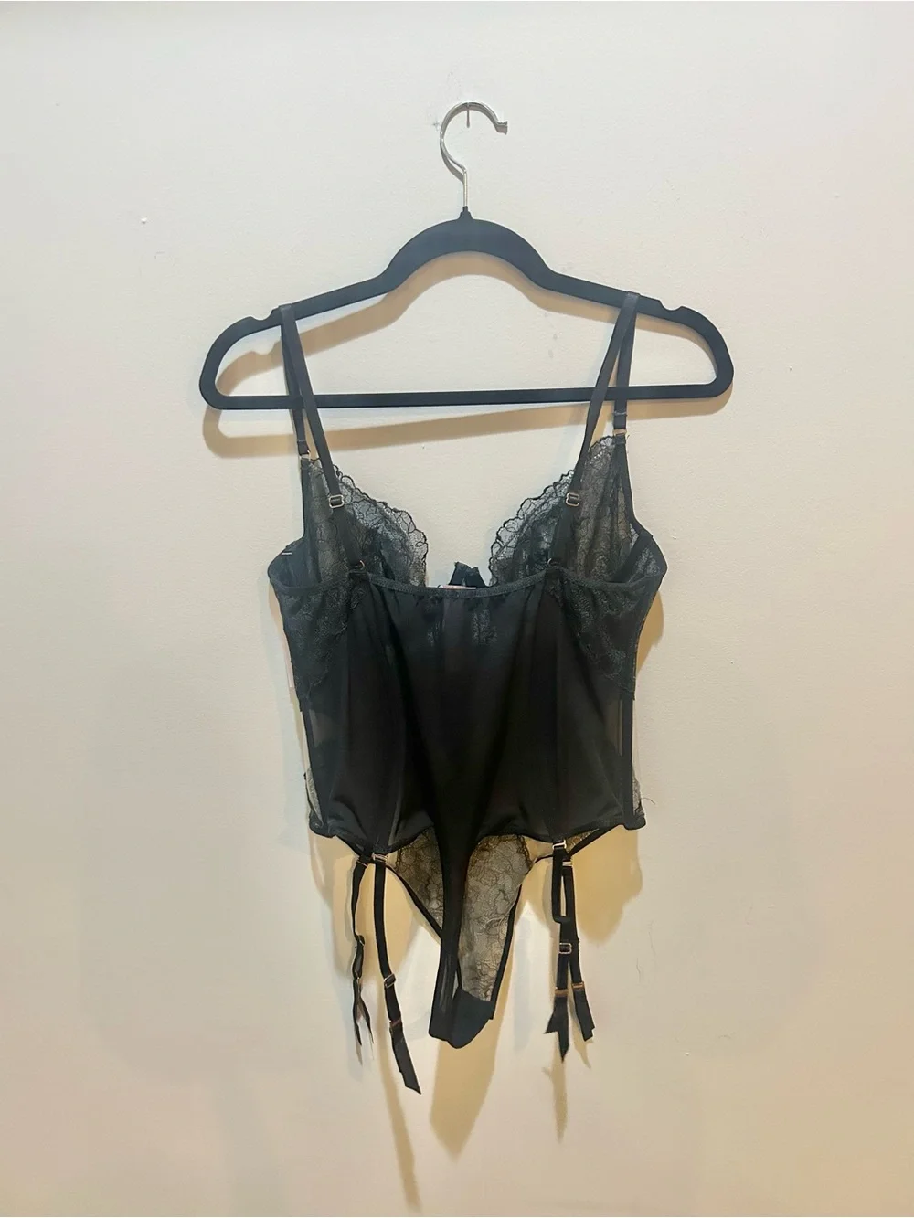 Savage X Fenty Black Lace Bustier Bodysuit with Garters Sz L